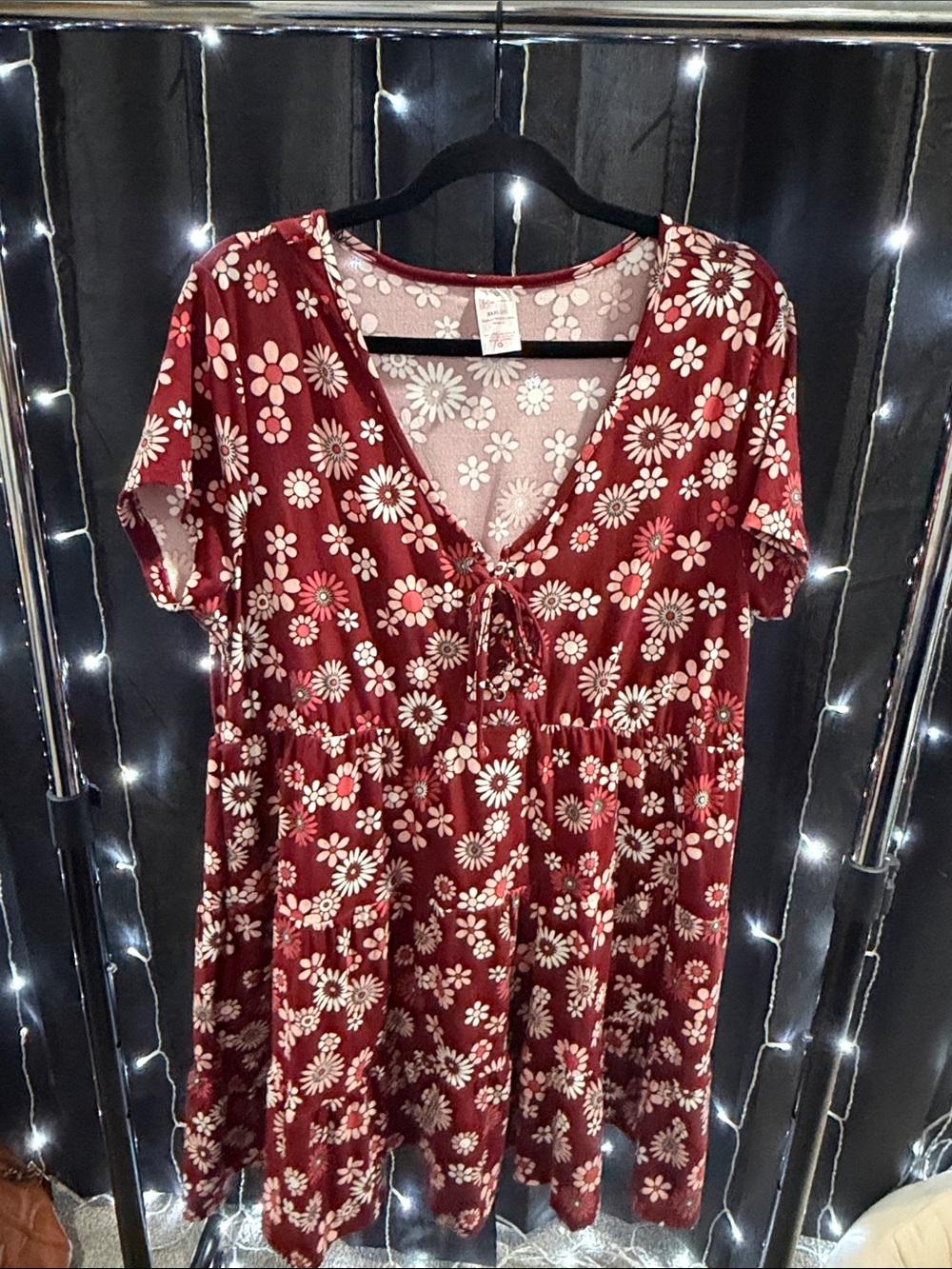 No Boundaries Burgundy Floral Tie-Front Mini Dress